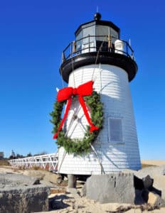 34196124 - christmas at the brant point lighthouse at nantucket, massachusetts