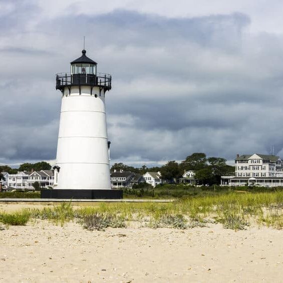 Martha's Vineyard, Massachusetts. Edgartown Harbor Light, a lighthouse located in Edgartown, where it marks the entrance to Edgartown Harbor and Katama Bay